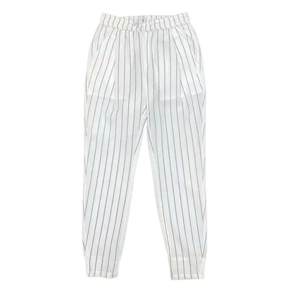 maoxiangshop Men Harem Pants Striped Drawstring Elastic Waist Slim Fit Streetwear Spring Autumn Stretch Ankle Tied Pencil Pants for Daily