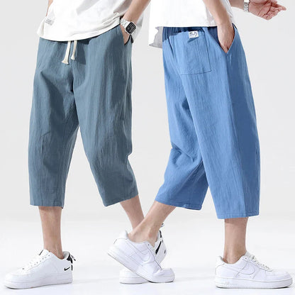 maoxiangshop Summer Casual Pants Men's Wild Cotton and Linen Loose Linen Pants Korean Style Trend Nine-point Straight Trousers