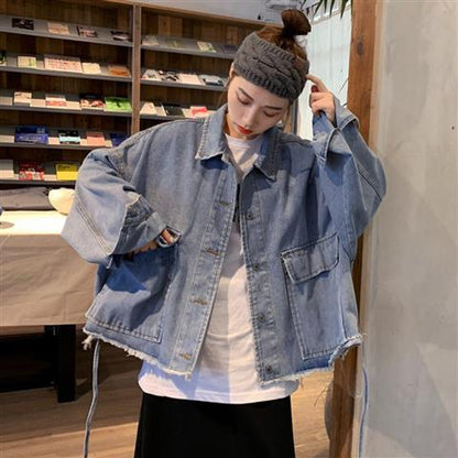 maoxiangshop Basic Jackets Women Spring Chic Denim Harajuku Baggy Youth Female Short Outwear Korean Tassel All-match Preppy Girl Streetwear