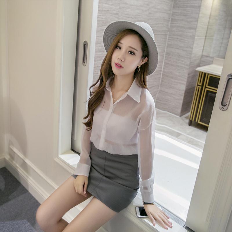 maoxiangshop Spring Chiffon Transparent Shirt Women's Long Sleeve See-through Blusas Ropa De Mujer Summer Sun-proof Zipper Coats Jacket