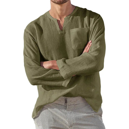 maoxiangshop Men Casual Cotton Linen ShirtsStanding Collar Male Solid Color Long Sleeves Loose Tops Spring Autumn Handsome Men's Shirts
