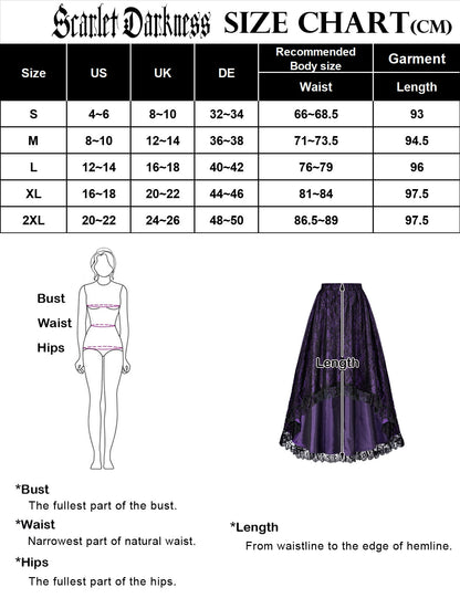 maoxiangshop Women Renaissance High-Low Skirt Vintage Gothic Steampunk Hight Elastic Waist Swing Skirt Victorian Lace Skirts A30