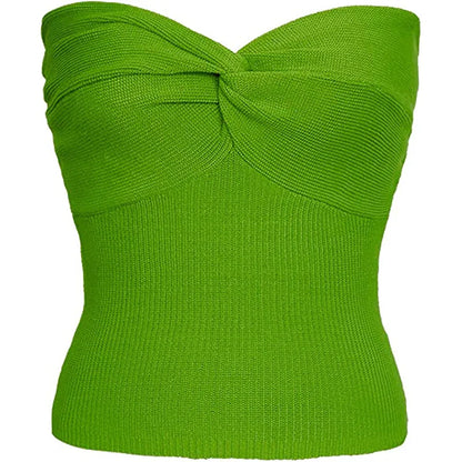 maoxiangshop -  Twist Tube Tops For Women Sexy Strapless Corset Top Tee Off-Shoulder Cute Y2k Cropped Tops Knit Bustier Summer Streetwear