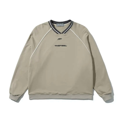 maoxiangshop1 Vintage V Neck Sweatshirt Women Korean Fashion Streetwear Kpop Pullover Casual Harajuku Grunge Cotton Top Autumn Winter