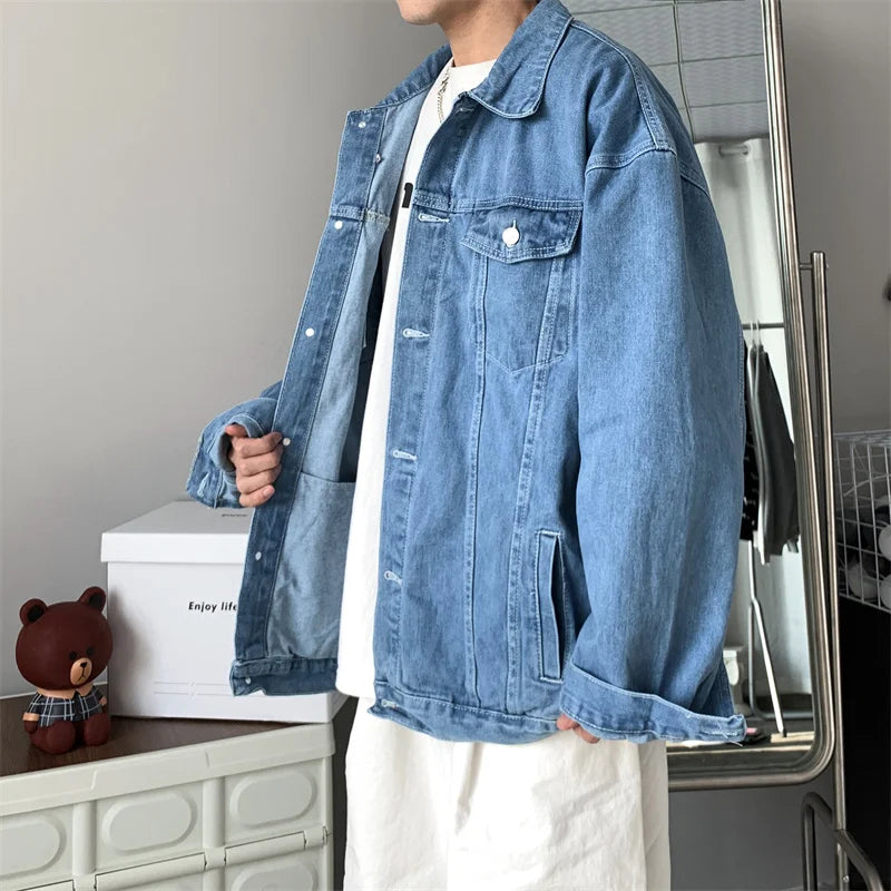 maoxiangshop Spring Autumn New Mens Lapel Denim Jacket Coat M-5XL Hip Hop Wind Casual Coat Cotton Plus Size Denim Jacket Men Hole Clothes