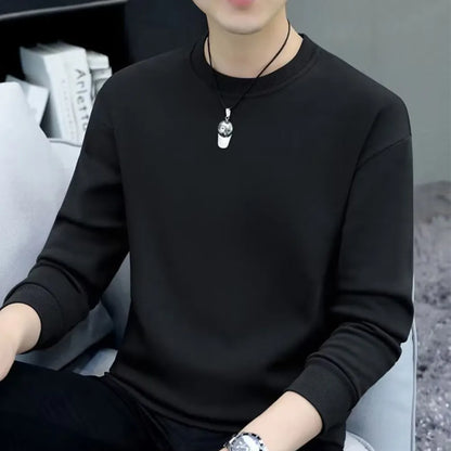 maoxiangshop Men Round Neck Shirts Long Sleeve T-Shirt Casual Undershirts Tees Tops Slim Fit Shirts Designer Solid Tee  Men's Clothing