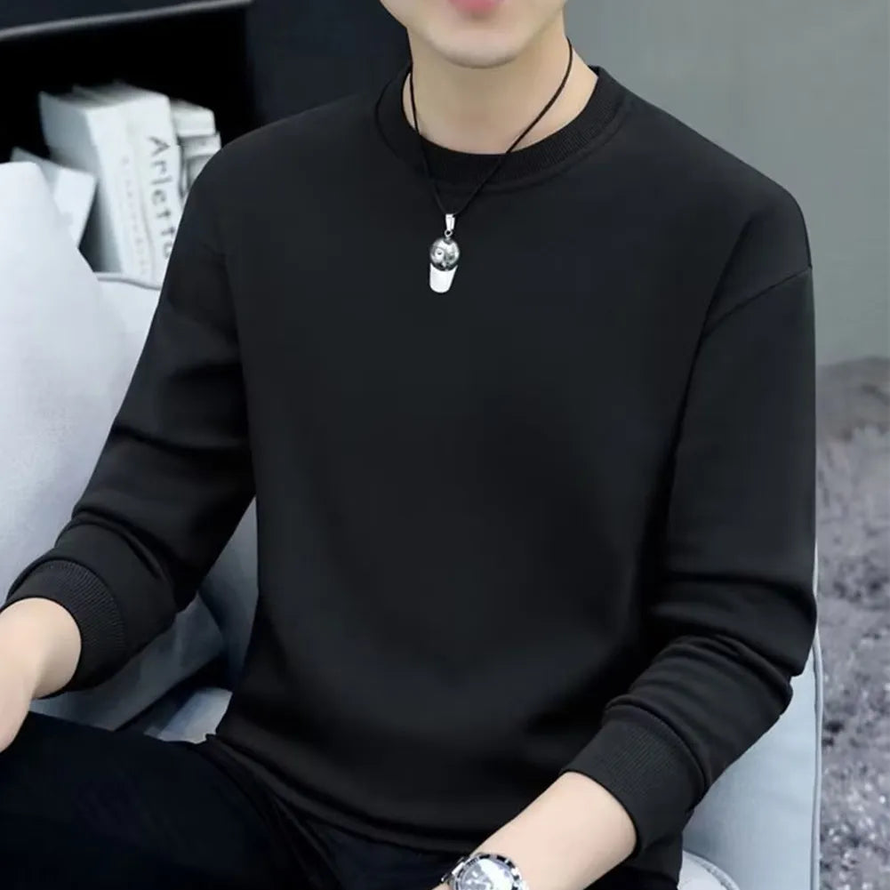 maoxiangshop Men Round Neck Shirts Long Sleeve T-Shirt Casual Undershirts Tees Tops Slim Fit Shirts Designer Solid Tee  Men's Clothing