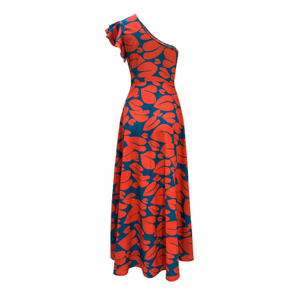 maoxiangshop Women's Elegant Floral Printed Long Dresses, Casual Strapless,  A Line Dresses, Ladies Side Split, Summer