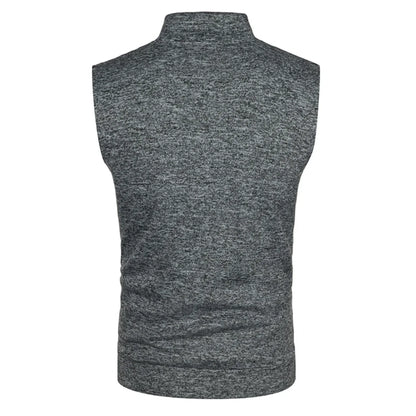 maoxiangshop Autumn and Winter Men's Knitted Velvet Fashion Casual Top Zipper Vest Sleeveless High Neck Fleece Solid Color Men's Wear