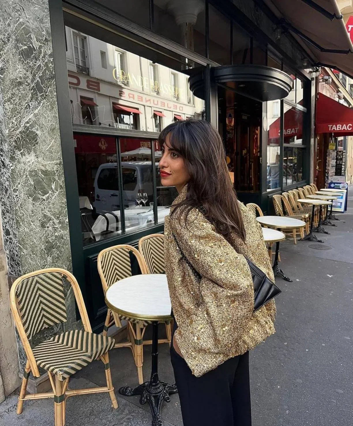 maoxiangshop  -  Women's Sequined Bomber Jacket Fall O Neck Long Sleeve Pocket Stretch Hem Sequins Jacket Coat Female Chic Outerwear