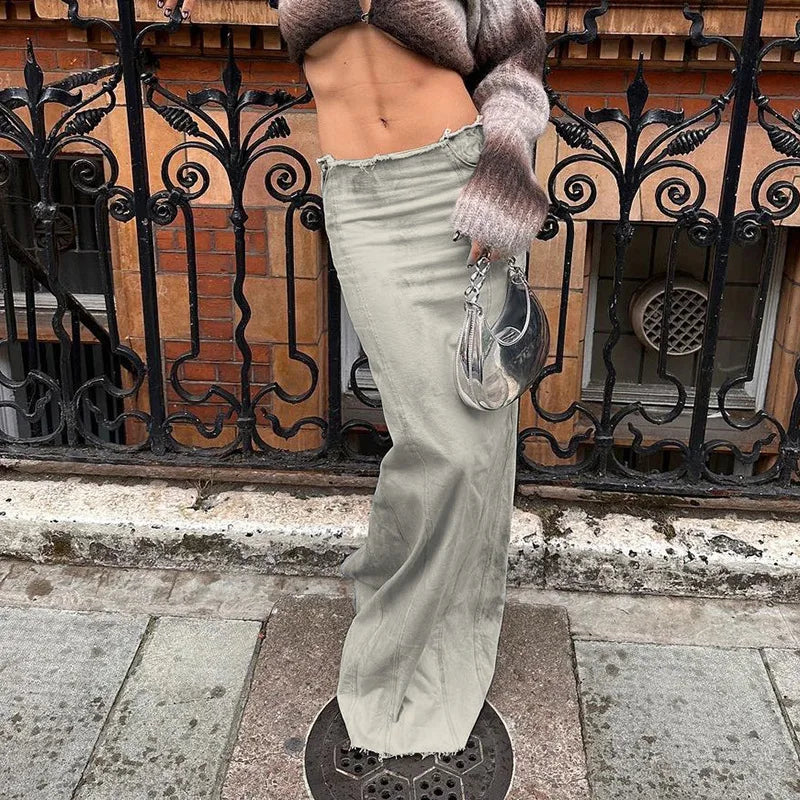 maoxiangshop  -  Tie Dye Retro Jean Skirt Y2k Streetwear Winter Fashion Sexy Low Waist Slit Long Skirts for Women Denim Bottoms