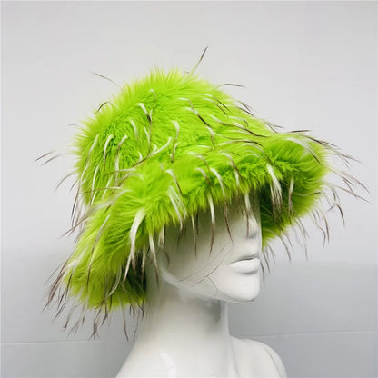 maoxiangshop  -  Luxury Ins Hot Y2k Girls Faux Fox Fur Bucket Hat Women Winter Warm Rabbit Fur Plush Fisherman Hat Cap Festival Party Ski Panama
