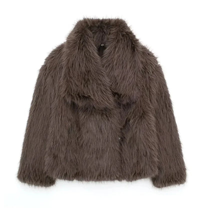 maoxiangshop  -  Faux Fur Cardigan Coat Women 2024 Winter Luxury Solid Long Sleeve Fashion Short Coats Lady Elegant Warm Thick Jackets Outerwear
