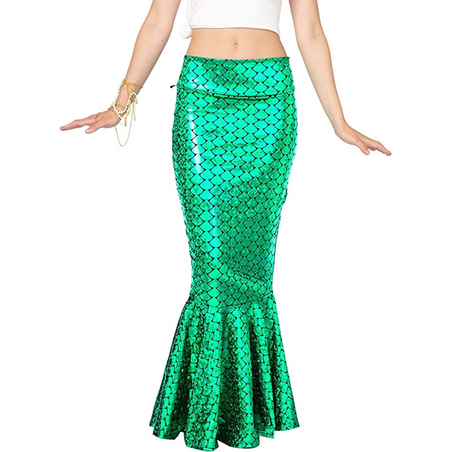 maoxiangshop Womens Skirt Mermaid Role Play Costumes Fish Scale Print High Waist Trumpet Fishtail Skirts for Halloween Role Play Theme Party