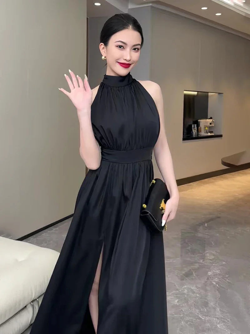 maoxiangshop Sexy Party Sleeveless Black Midi Dresses for Women Summer Korea Elegant Evening Prom Female Clothes Casual Chiffon Dress