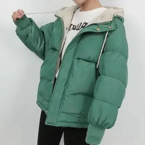 maoxiangshop Hooded Women Jacket Winter Korean Warm Female Cold Coat Pocket Solid Parkas Padding Long Sleeve Thick New in Outerwears