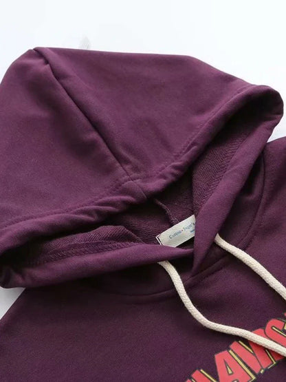 maoxiangshop Purple Cartoon Print Women Hooded Sweatshirt Autumn Winter Girl Sporty Chic Hoodies Sweet Style Casual Pullover Tracksuits