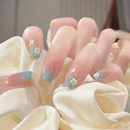 24pcs Bridal Nail Art tips with design press on nails long false nails glue coffin nail tips Rhinestones Glitter stick on nails