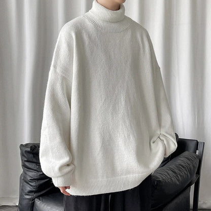 maoxiangshop New Winter Men‘s Turtleneck Sweaters Warm Knitted Pullovers Men Fashion Patchwork Loose Casual Sweater Turtleneck Pullovers 5XL
