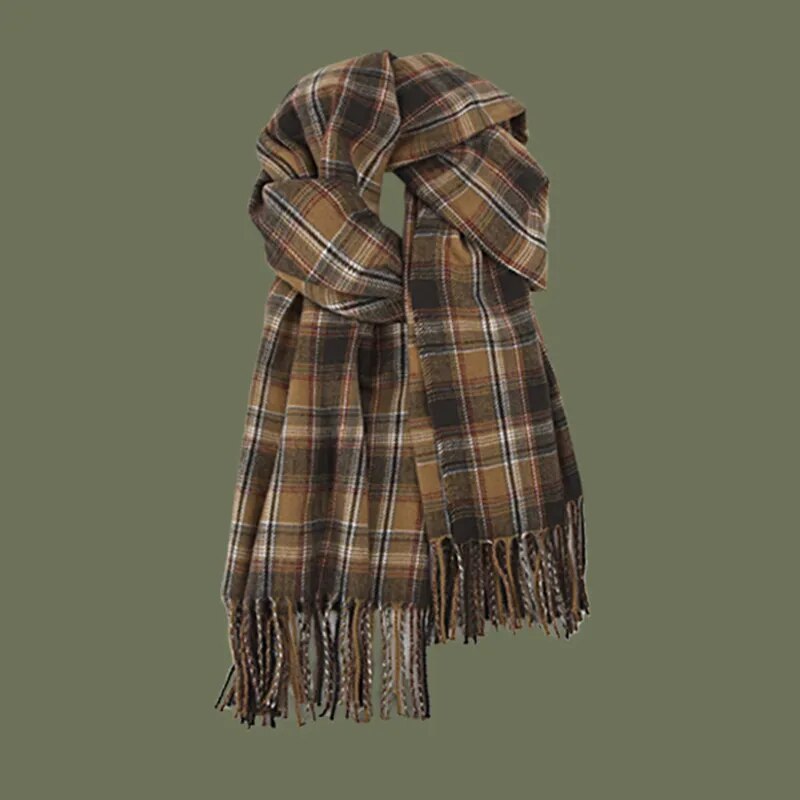 maoxiangshop New Imitation Cashmere Women Scarf Winter Preppy Style Vintage Plaid Scarve Pashmina Mujer Foulard Blanket Wrap Shawl Pareo