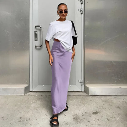 maoxiangshop  -  Autumn Lady Black Skirts Elegant Women Imitation Acetate Satin Black Skirt Women Commuter Satin Dape Fishtail Long Skirts