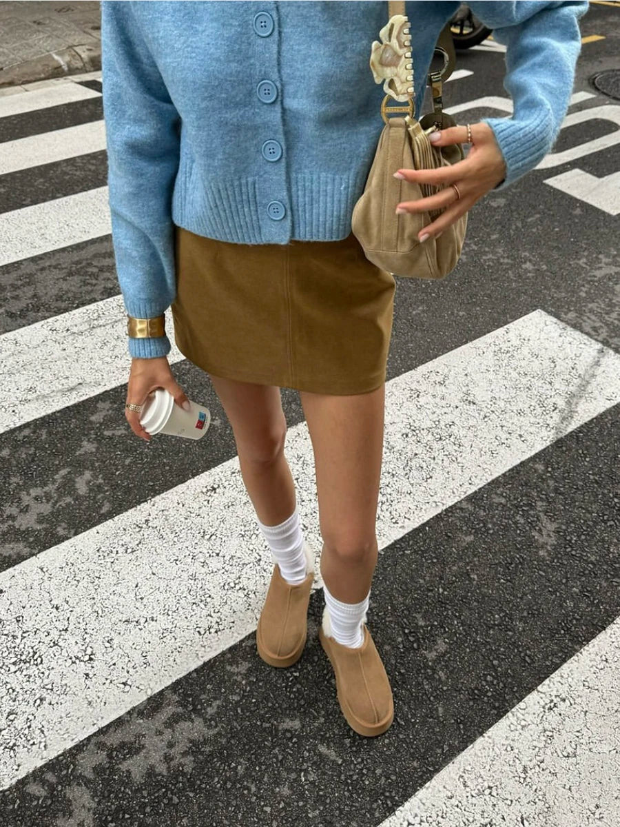 maoxiangshop  -  Solid Color Cardigan Sweater Women Autumn O Neck Long Sleeve Jumpers Streetwear Fashion Split Hem Short Knit Outerwear 2024 New