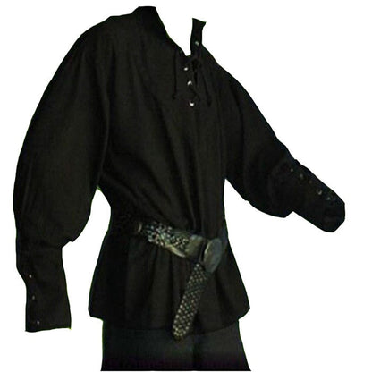 maoxiangshop Mens Medieval Shirts Poet's Renaissance Costume Viking Pirate Captain Lace Up Ruffle Tops Sand Collar Shirt