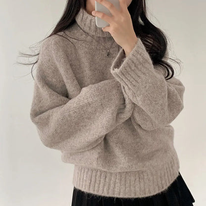 maoxiangshop  -  Elegant Sweaters Soft Loose Women Chic Knitted Winter 2025 Casual All Match Pullovers Warm Daily Turtleneck