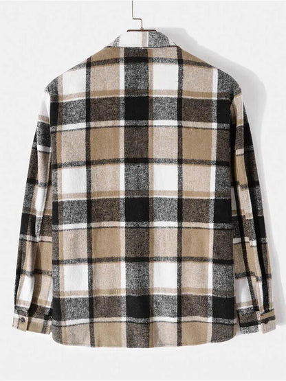 maoxiangshop Shirts for Men Flannel Long Sleeve Blouses Casual Plaid Shirts Fall Winter Shacket Streetwear Overshirt Tops with Pockets