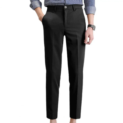 maoxiangshop Popular Men Trousers Breathable Men Suit Pants Soft Fabric Gentle Mid Waist Ankle Length Business Pants