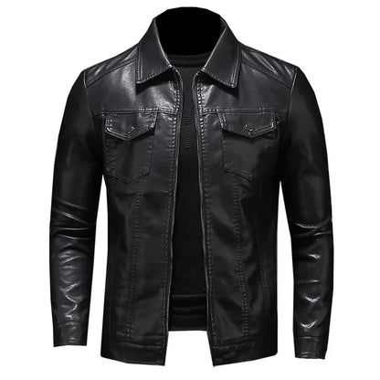 maoxiangshop Men Luxury Black Faux Leather Jackets Men Zipper PU Coat Turn Down Collar Multi-pocket Slim Fit Clothing Man Plus Size 5XL-M