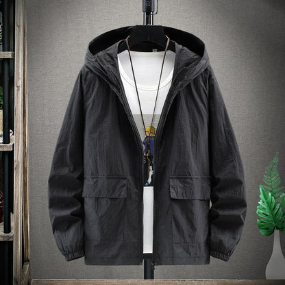 maoxiangshop Summer Hooded Light Jacket Men Sun Protection Clothing Fishing Hunting Clothes Quick Male Dry Skin Windbreaker 4XL