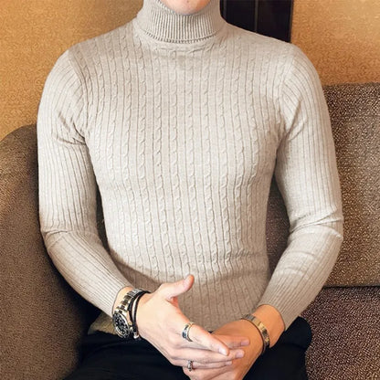 maoxiangshop Autumn Winter Turtleneck Pullovers Warm Solid Color Men's Sweater Slim Pullover Men Knitted Sweaters Bottoming Shirt