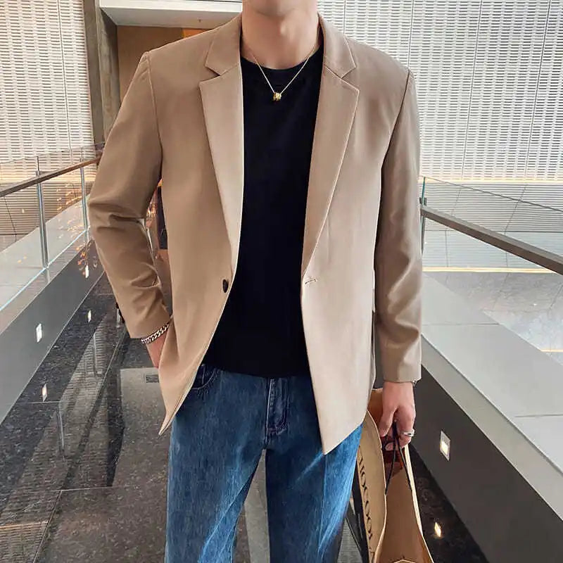 maoxiangshop WELL DRESSED MEN Male Blazer Dress Jackets Slim Fit Long Thin Men's Suit Business Spring Clothes Simple Breasted Coat Fashion 2024 Casual New In