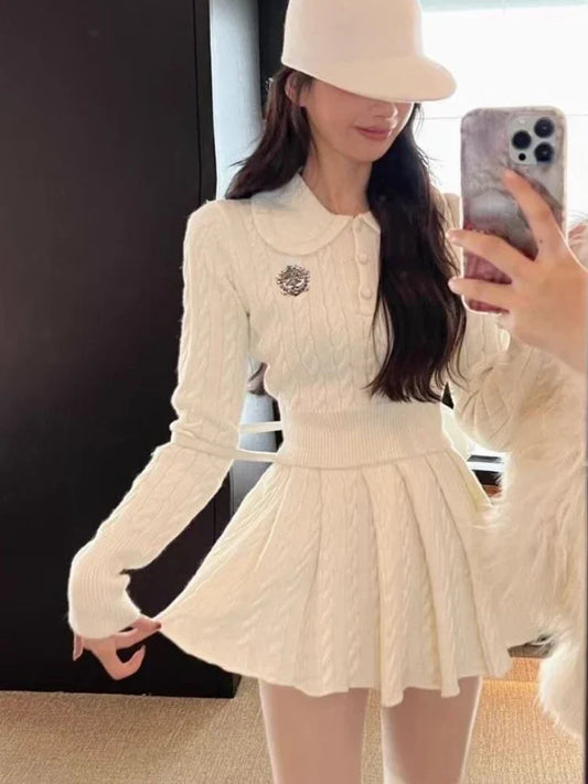 maoxiangshop2 Autumn Preppy Style Knitted Clothing Suit Woman Slim Kawaii Swearter Tops Casual Y2k Mini Skirt Woman Fashion 2 Piece Set