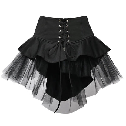 maoxiangshop Women Gothic Punk Corset Skirt Irregular Steampunk Cocktail Mermaid Tulle Belt Skirts