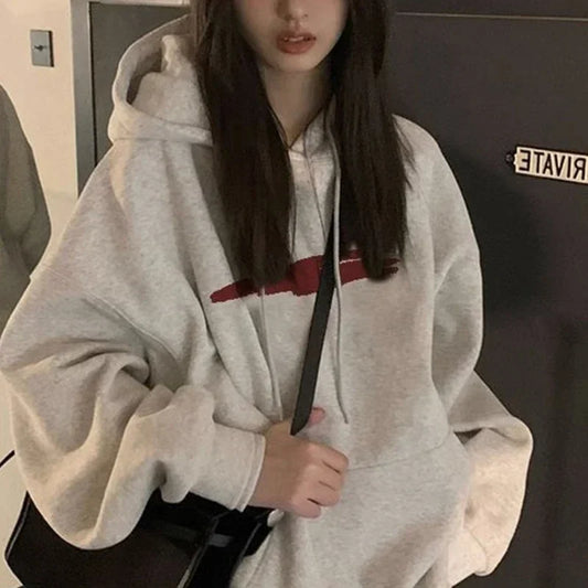 maoxiangshop American High Street Oversized Hoodie Women Outerwear Trendy Ins Women Autumn New Popular Loose Hooded Sweatshirt Pullover Tops
