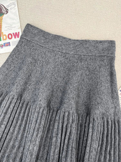 maoxiangshop  -  New Autumn Women's Knitted Three Pieces Sets Chic Office Ladies Pullover Sweater + High Waist Pleated Skirt Suits