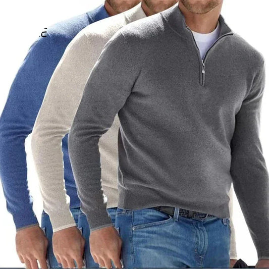 maoxiangshop Autumn Men's Sweatwear Warm Pullover Solid Color Half Zipper Casual Sweater Slim V-neck Long Sleeve Men's Sweatshirts Winter Top