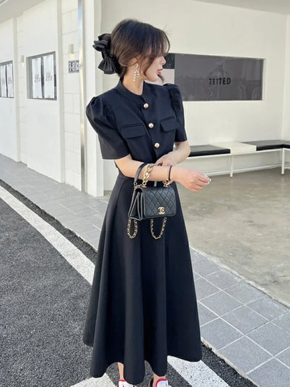 maoxiangshop Fashion Korean Sweet Elegant 2 Piece Set Spring Summer Office Lady Skirt Suits Ruffles Polo Collar Knee-length Dresses for Women