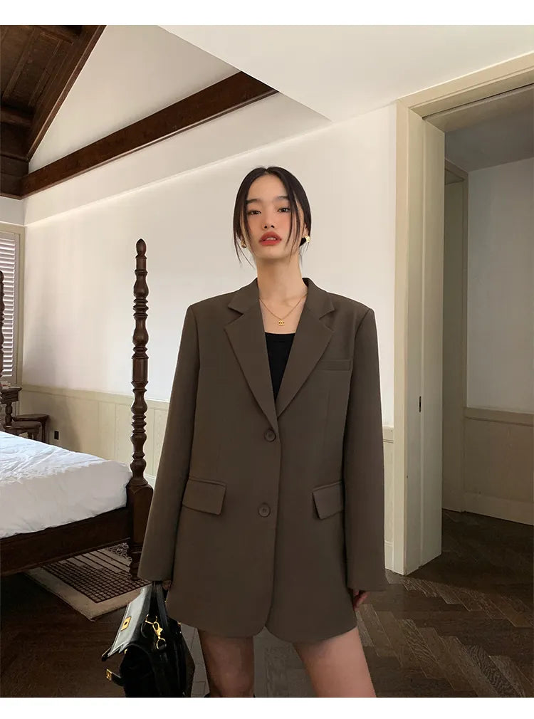 maoxiangshop Black Long Sleeved Suit Jacket For Women's Fashion Korean Back Split Office Lady Blazer Coat 2024 Spring Autumn Jacket Coat