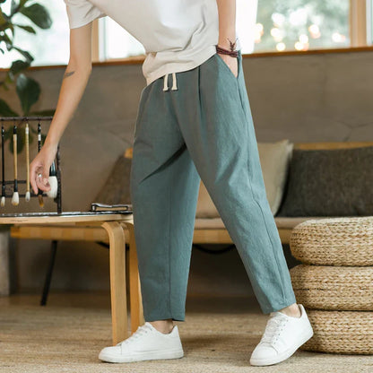 maoxiangshop Summer Men's Trousers Cotton Linen Fashion Casual Pants Solid Color Breathable Loose Shorts Straight Pants Streetwear M-5XL