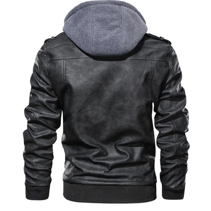 maoxiangshop Autumn Winter Men's Leather Jackets Hooded Casual Motorcycle PU Jackets Biker Leather Outerwear Brand Clothing