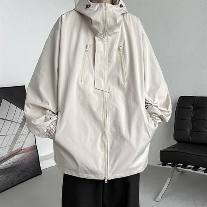 maoxiangshop 2024 Men Hooded Jacket Men Bomber Jacket Mens Windbreakers Zipper Coats Spring Autumn Loose Cargo Jacket Men Casual Sportswear