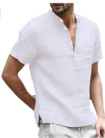 maoxiangshop Men Casual Cotton Linen ShirtsStanding Collar Male Solid Color Long Sleeves Loose Tops Spring Autumn Handsome Men's Shirts