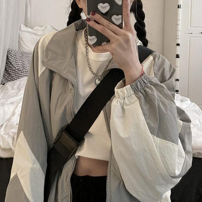 maoxiangshop Vintage Women's Windbreaker Jackets Harajuku Oversized Streetwear Trench Coats Couple Clothes Korean Fashion Top Sun-proof