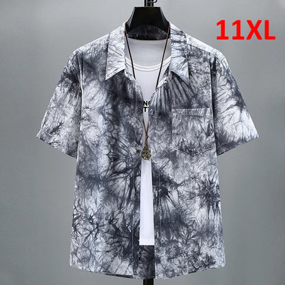 maoxiangshop Summer Tie-dye Shirt Men Plus Size Fashion Casual Tie Dye Shirts Male Hawaiian Beach Shirt Big Size 11XL