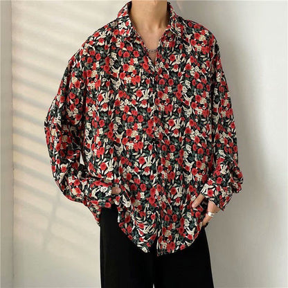 maoxiangshop Men's Clothing Turn-down Collar Handsome Long Sleeve Button Spring Summer Thin Man Printing Loose Streetwear Casual Korean