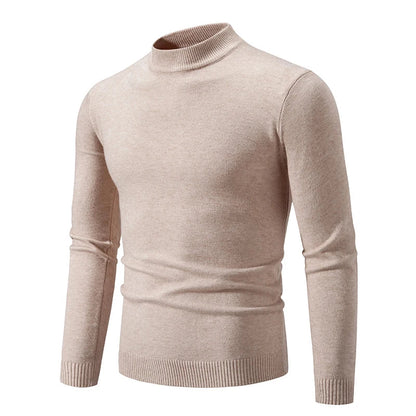 maoxiangshop Autumn New Sweater Men's Half High Neck Basic Solid Color Casual Versatile Round Neck Knit with Slim Fit Elastic Sweater Inside