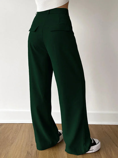maoxiangshop  -  Solid Fashion Women Maxi Pants Autumn High Waist Straight Loose Button Female Trousers Streetwear Office Lady Suit Pant New